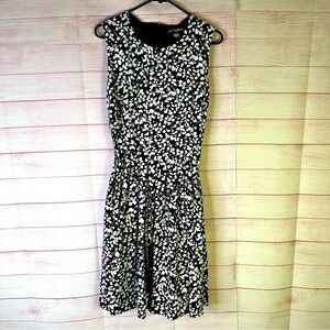 Karl Lagerfeld‎ Paris Black White Floral Silver Chain Belt Fringe Dress Size 14